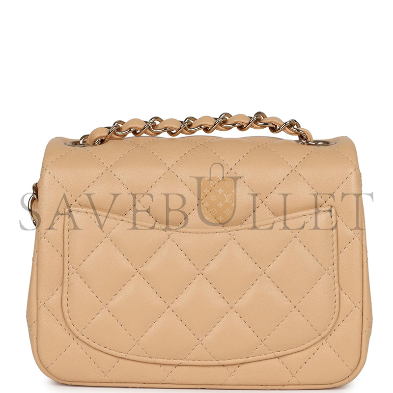 CHANEL MINI CLASSIC SQUARE FLAP BEIGE LAMBSKIN HARDWARE AS1115 (17*13.5*8cm)